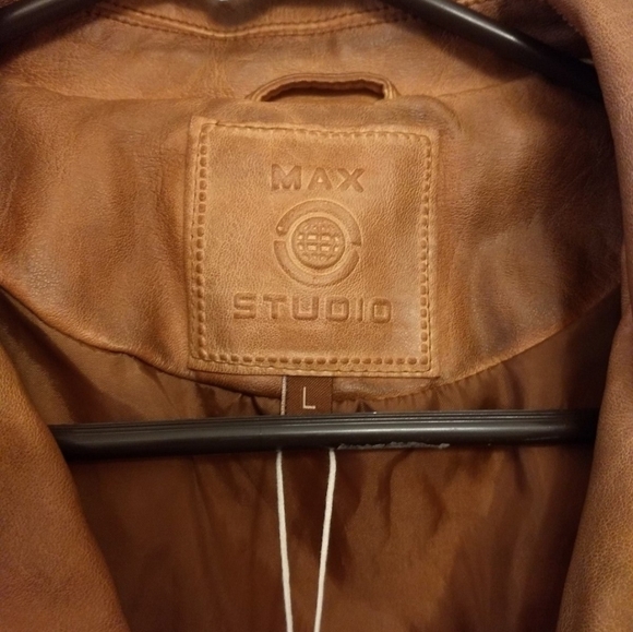 NWT Max Studio Classic Large Cognac Faux Leather Motorcycle Biker Jacket - Picture 4 of 7